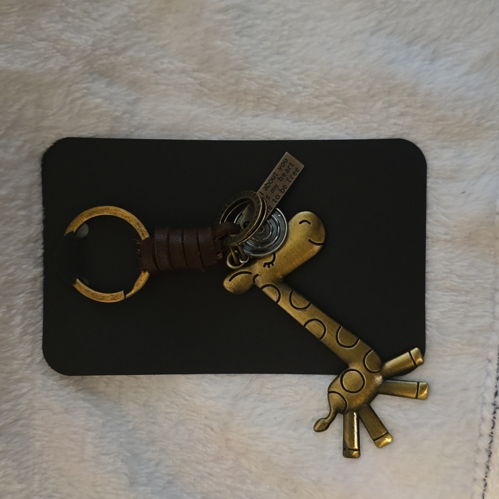 Gold Giraffee, leather cuff & charms, Keychain